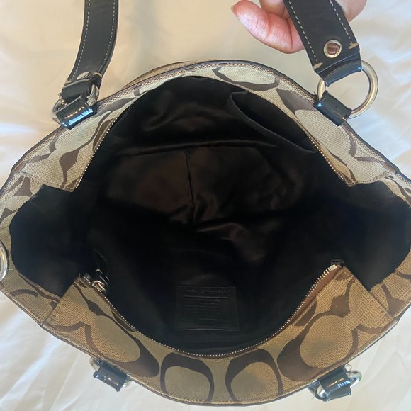 Coach F14941 Tan Black Laura Signature Monogram Canvas Shoulder Purse Authentic - Picture 7 of 13